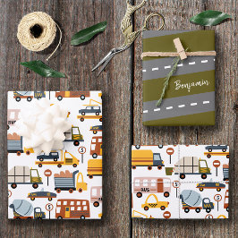 Hoja De Papel De Regalo ¡Vroom! ¡Vroom! Chico de patrón de coche y transpo