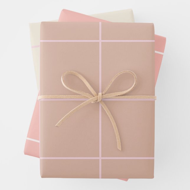 Hoja De Papel De Regalo Warm Beige Grid Pattern Minimal Soft Check Design (In situ)