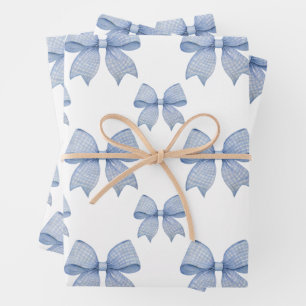 Hoja De Papel De Regalo Watercolor Blue Gingham Bow