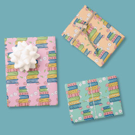 Hoja De Papel De Regalo Watercolor Bookstack Pattern Wrapping Paper Sheet 