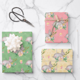 Hoja De Papel De Regalo Watercolor Bunny Spring Floral Vintage Easter