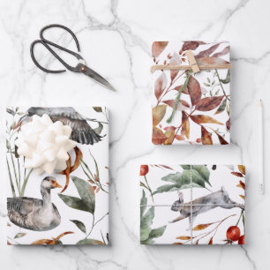 Hoja De Papel De Regalo Watercolor Caída Otoño Foliage Animales Forestales