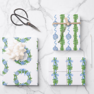 Hoja De Papel De Regalo Watercolor Chinoiserie Navidades Wreath & Garland