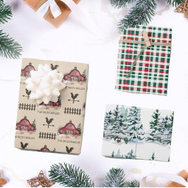 Hoja De Papel De Regalo Watercolor Farmhouse Country Navidades