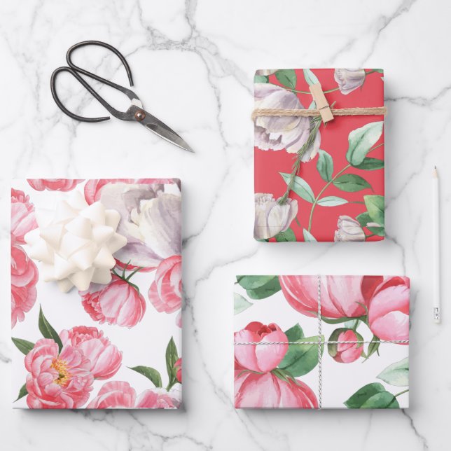Hoja De Papel De Regalo Watercolor Floral Peony (Anverso)