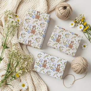 Hoja De Papel De Regalo Watercolor Floral Woodland Forest Knitus Bear