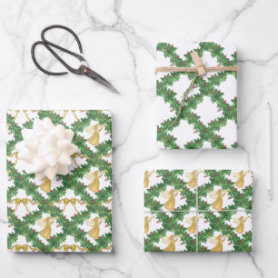 Hoja De Papel De Regalo Watercolor Golden Angel Garland