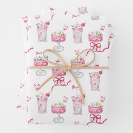 Hoja De Papel De Regalo Watercolor Hot Pink Mahjong Cocktails