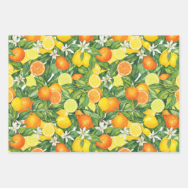 Hoja De Papel De Regalo Watercolor Lemon, Orange, and Lime Citrus