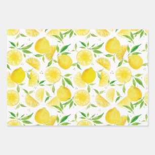 Hoja De Papel De Regalo Watercolor Lemon Summer Shower