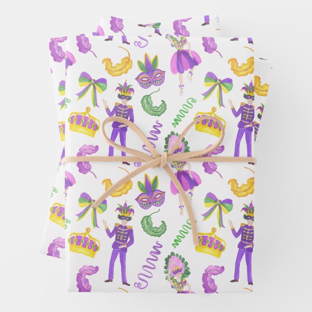 Hoja De Papel De Regalo Watercolor Mardi Gras Party (In situ)