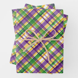 Hoja De Papel De Regalo Watercolor Mardi Gras Plaid