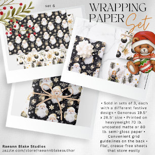 Hoja De Papel De Regalo Watercolor Negro y Navidades Gold Set 6