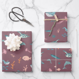 Hoja De Papel De Regalo Watercolor Ocean Sea Animals Rubor Pink Pattern