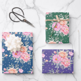 Hoja De Papel De Regalo Watercolor Peonies Rosas Bouquet Floral de color r