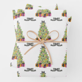 Hoja De Papel De Regalo Watercolor Preppy Bright Glamour Christmas Trees