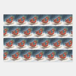 Hoja De Papel De Regalo Watercolor Vintage Christmas Sleigh