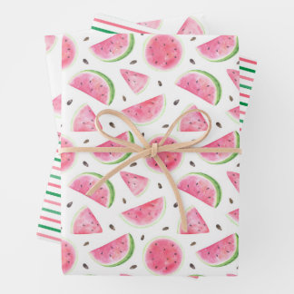 Hoja De Papel De Regalo Watercolor Watermelon & Stripes Pattern  