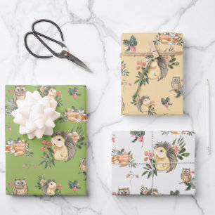 Hoja De Papel De Regalo Watercolor Woodland Animal Gift Wraping Paper Set