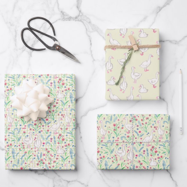 Hoja De Papel De Regalo Watercolour Geese and Wildflowers (Anverso)