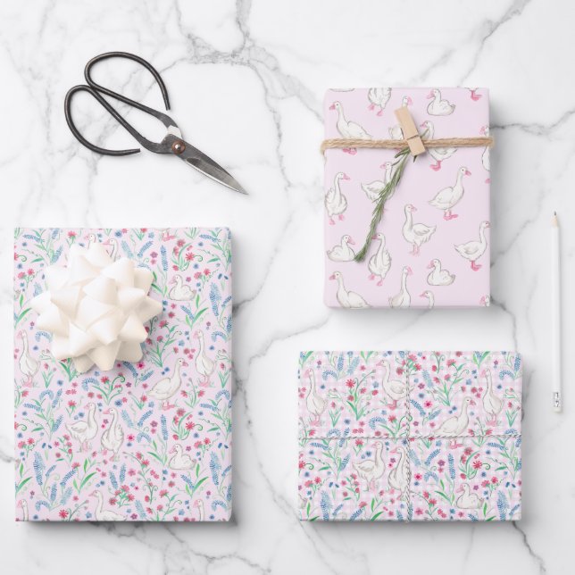 Hoja De Papel De Regalo Watercolour Geese and Wildflowers (Anverso)