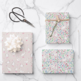 Hoja De Papel De Regalo Watercolour Geese and Wildflowers