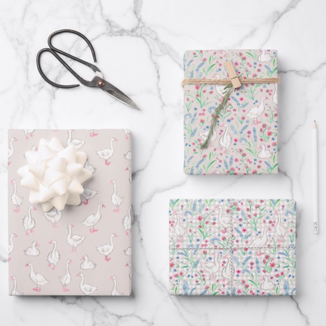 Hoja De Papel De Regalo Watercolour Geese and Wildflowers (Anverso)
