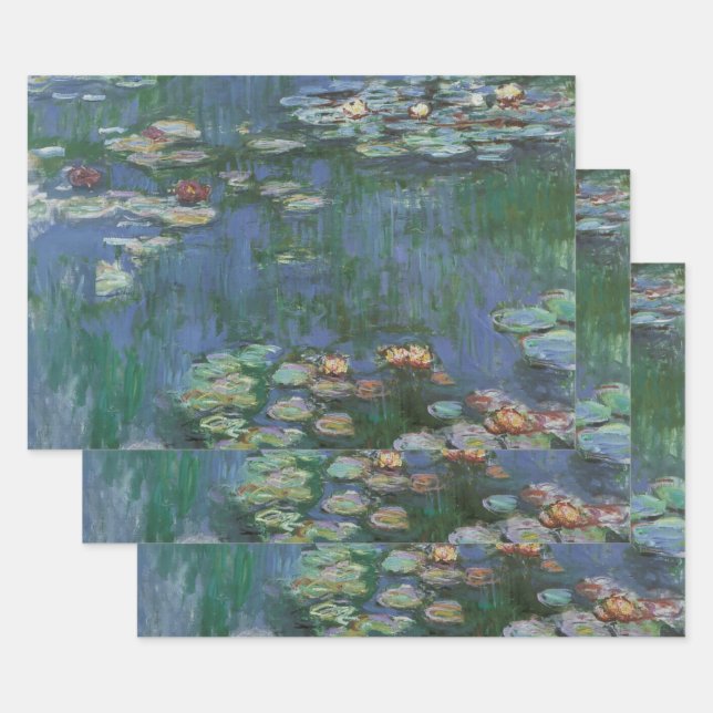 Hoja De Papel De Regalo Waterlilies por Claude Monet, Flores de época (Set)