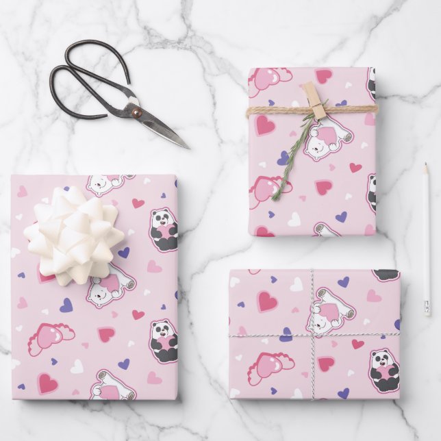 Hoja De Papel De Regalo We Bare Bears - Valentine Hearts Pattern (Anverso)