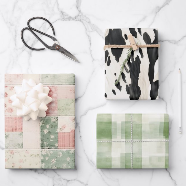 Hoja De Papel De Regalo Western Farm Mint Pink Floral Quilt Patterns (Anverso)