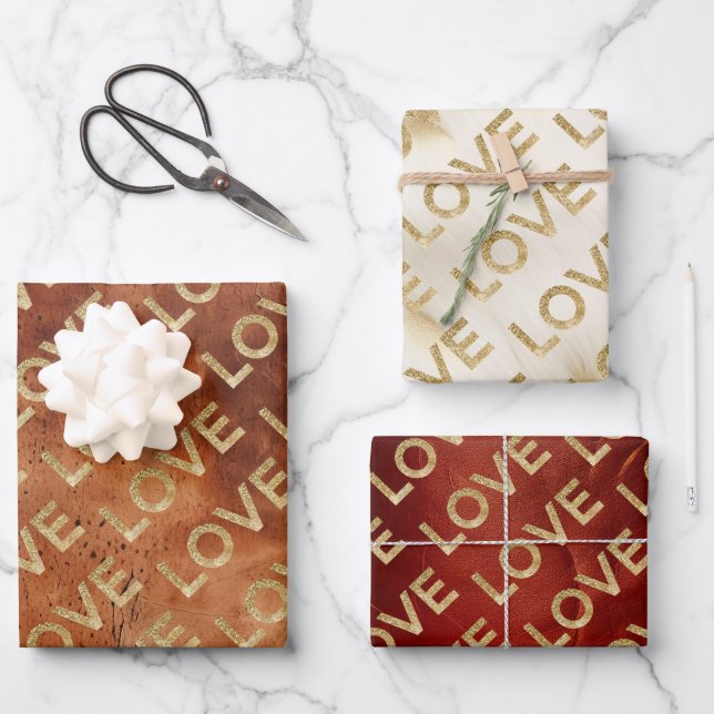 Hoja De Papel De Regalo Western Gold Glitz Love (Anverso)