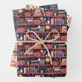 Hoja De Papel De Regalo Whimsical Baviera de Halloween con tres juegos de