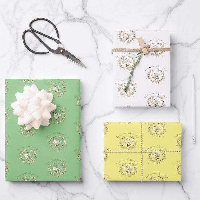 Hoja De Papel De Regalo Whimsical Bee Wreath Trio (Anverso)