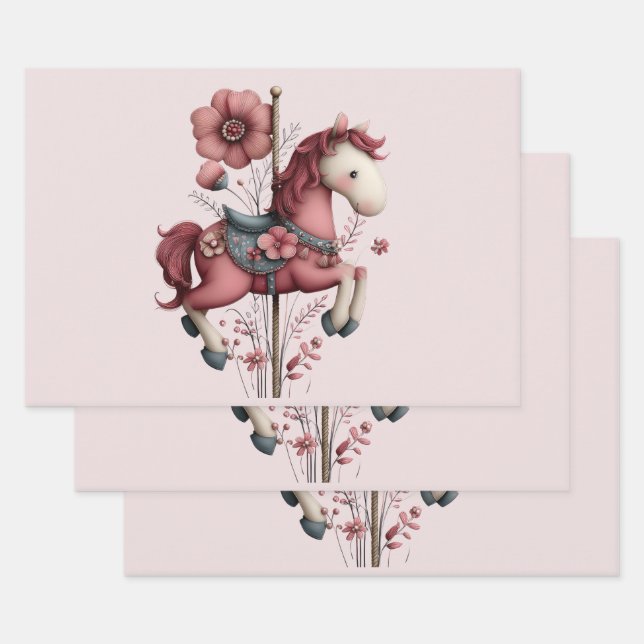 Hoja De Papel De Regalo Whimsical Carousel Horse Image (Set)