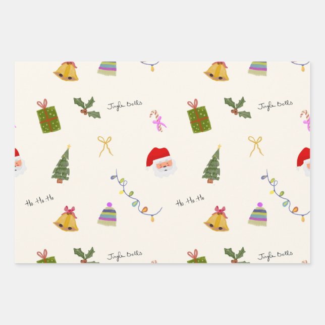 Hoja De Papel De Regalo Whimsical Christmas Seamless Pattern  (Anverso)