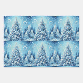 Hoja De Papel De Regalo Whimsical Christmas Tree Blue Decoupage
