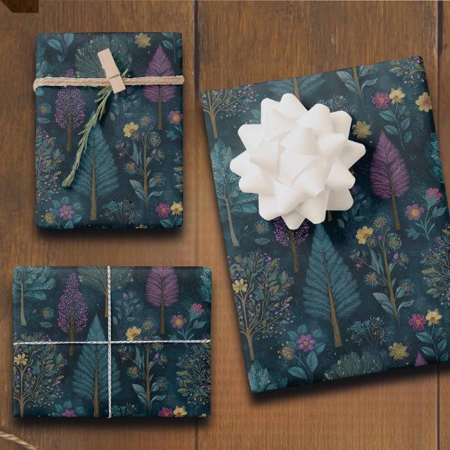Hoja De Papel De Regalo Whimsical Christmas Tree Purple and Teal Pattern  (Subido por el creador)