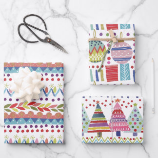 Hoja De Papel De Regalo Whimsical Colorful Hand-Painted Christmas
