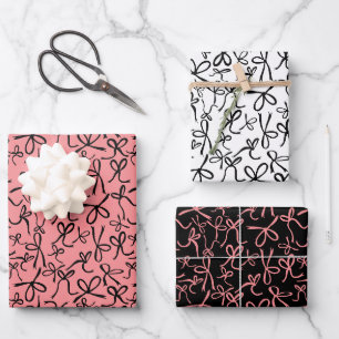Hoja De Papel De Regalo Whimsical Cute Pink Black Bows Pattern Girly Gift