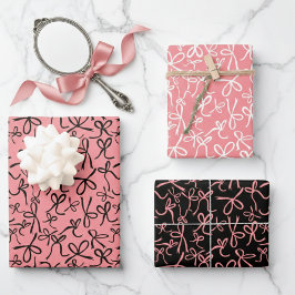 Hoja De Papel De Regalo Whimsical Cute Pink Black Bows Pattern Girly Gift