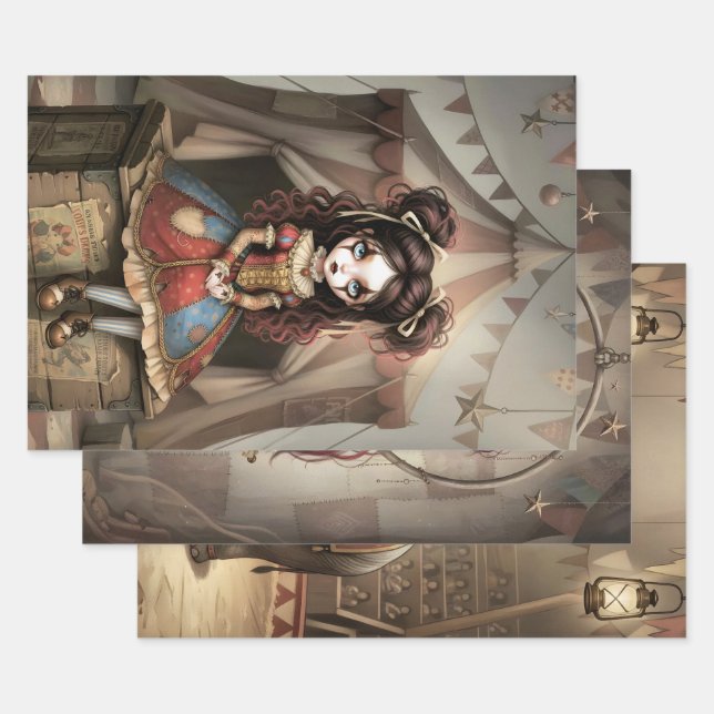 Hoja De Papel De Regalo Whimsical Dark Circus Doll (Set)