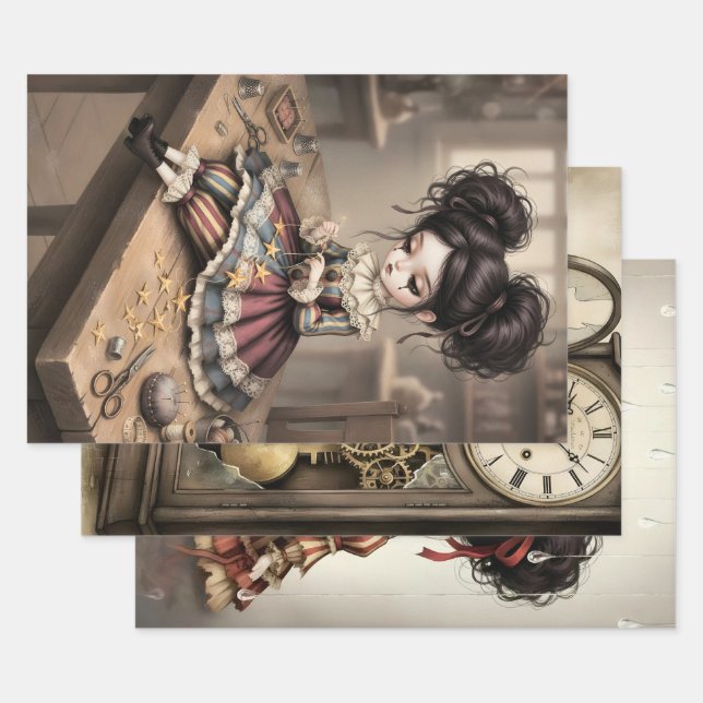 Hoja De Papel De Regalo Whimsical Dark Circus Doll (Set)