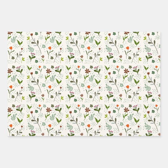 Hoja De Papel De Regalo Whimsical Floral Pattern – Hand-Drawn Wildflower  (Anverso)