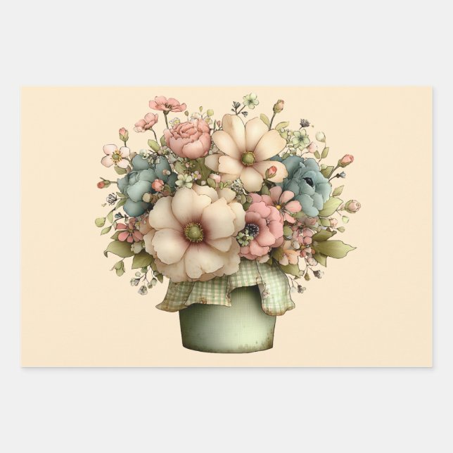 Hoja De Papel De Regalo Whimsical Flowers in a Planter Pot Cute (Anverso)