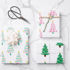 Hoja De Papel De Regalo Whimsical Modern Christmas Tree Set de 3