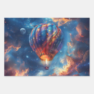 Hoja De Papel De Regalo Whimsical Night Sky Hot Air Balloon Rige