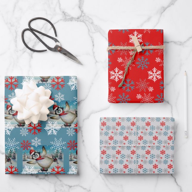 Hoja De Papel De Regalo Whimsical Pingüino Hielo Patinaje acuático Arte (Anverso)