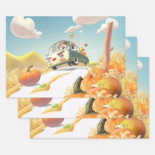 Hoja De Papel De Regalo Whimsical Pumpkin Ride