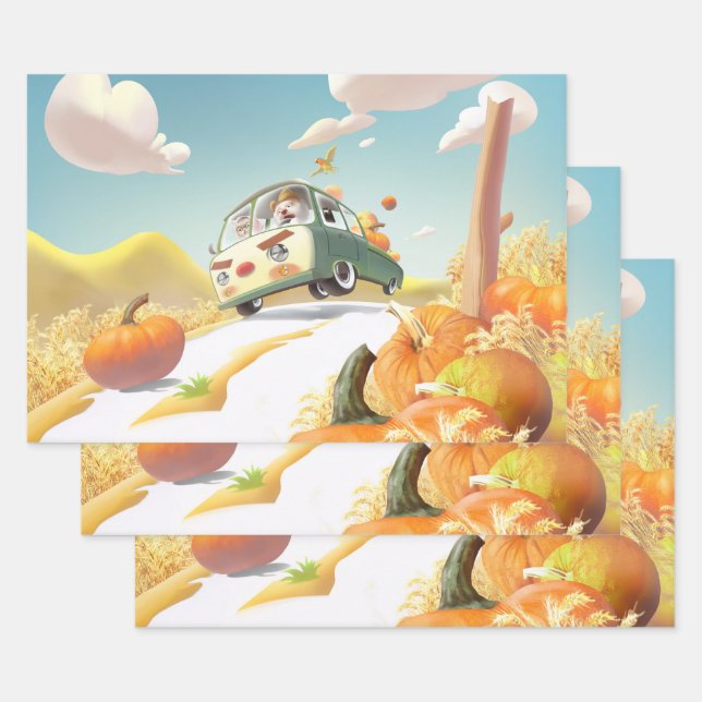 Hoja De Papel De Regalo Whimsical Pumpkin Ride (Set)