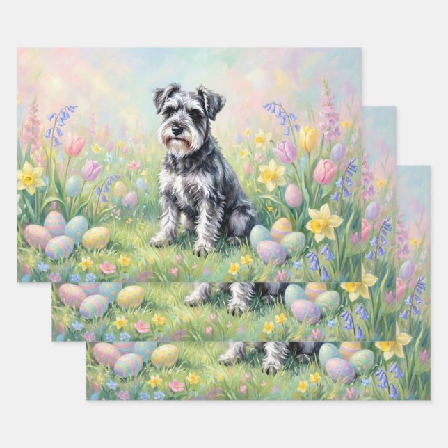 Hoja De Papel De Regalo Whimsical Schnauzer with Easter Eggs (Set)
